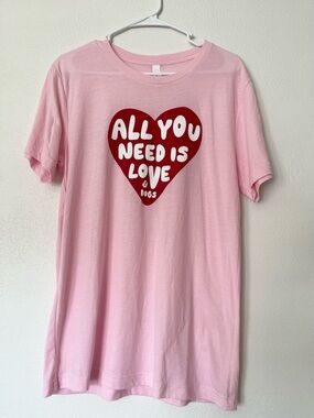 NWOT Pink Graphic Tee with Red Heart "All You Need Is Love & Dogs"